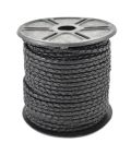 Braided leather cord black 3mm/ roll 25m