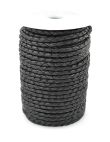 Braided leather cord black 4mm/ roll 25m