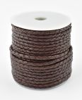 Braided leather cord brown 3mm/ roll 25m