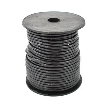 Leather stripe round black 3mm /roll 25m